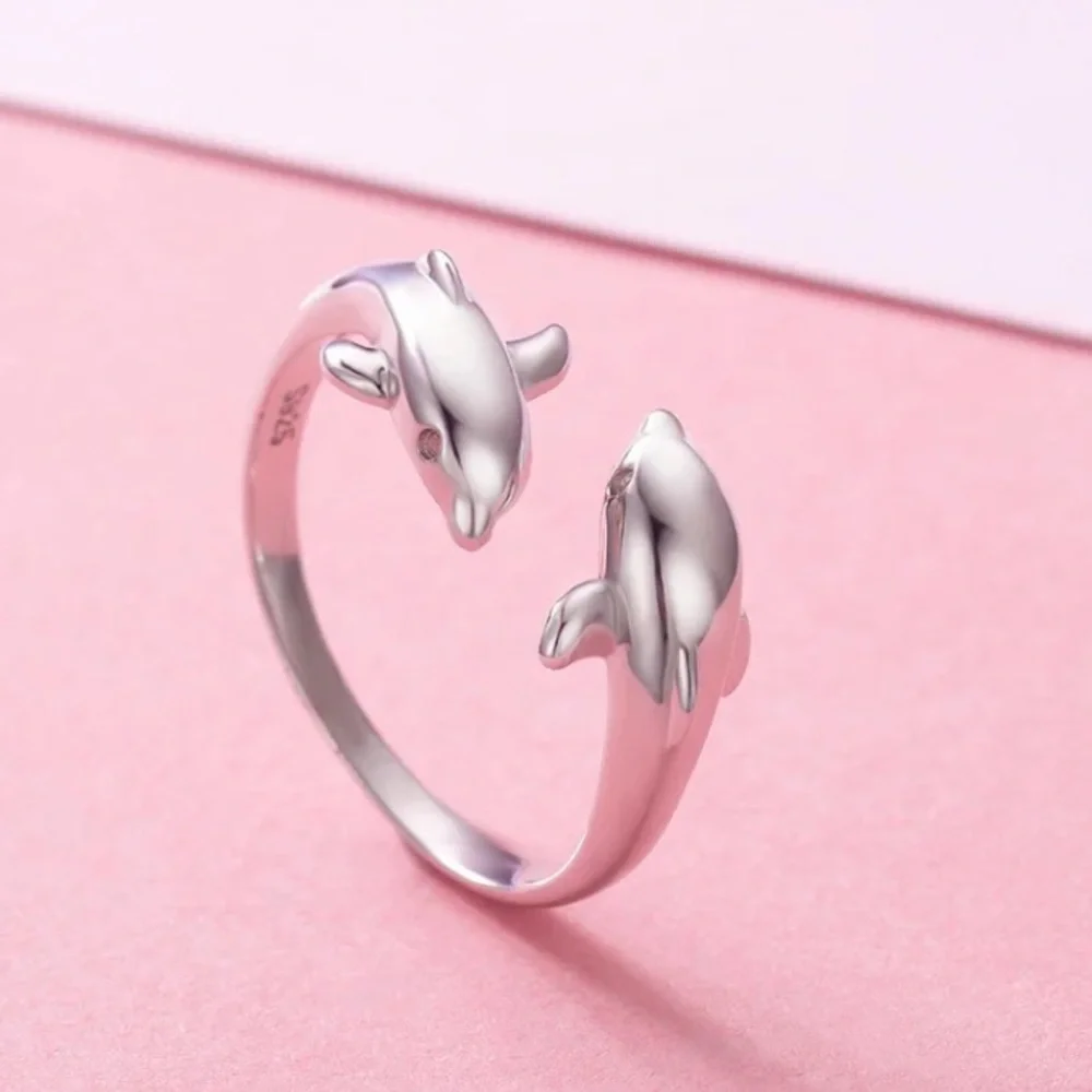 🌟 Double Dolphin Adjustable Ring